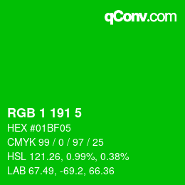 Color code: RGB 1 191 5 | qconv.com