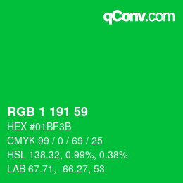 カラーコード: RGB 1 191 59 | qconv.com