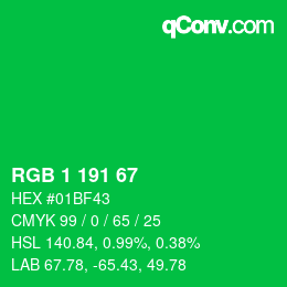 Color code: RGB 1 191 67 | qconv.com
