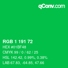 カラーコード: RGB 1 191 72 | qconv.com