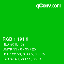 Color code: RGB 1 191 9 | qconv.com