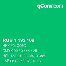 カラーコード: RGB 1 192 108 | qconv.com