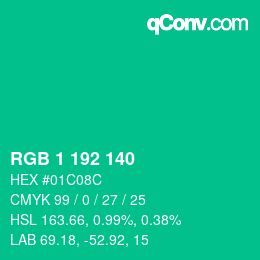 カラーコード: RGB 1 192 140 | qconv.com