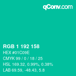 Color code: RGB 1 192 158 | qconv.com