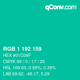 Color code: RGB 1 192 159 | qconv.com