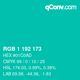 Color code: RGB 1 192 173 | qconv.com