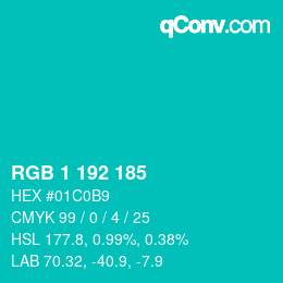 カラーコード: RGB 1 192 185 | qconv.com