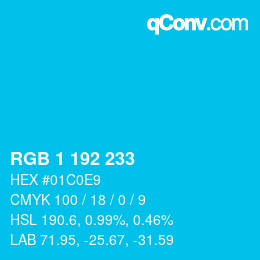 カラーコード: RGB 1 192 233 | qconv.com