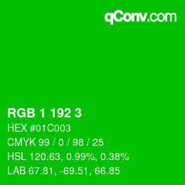 Color code: RGB 1 192 3 | qconv.com