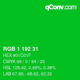 颜色代码: RGB 1 192 31 | qconv.com