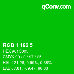 Color code: RGB 1 192 5 | qconv.com
