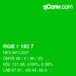 カラーコード: RGB 1 192 7 | qconv.com