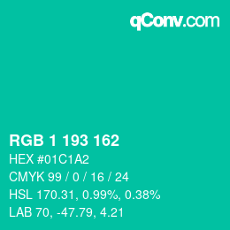 カラーコード: RGB 1 193 162 | qconv.com