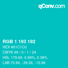 カラーコード: RGB 1 193 192 | qconv.com
