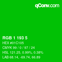 Color code: RGB 1 193 5 | qconv.com