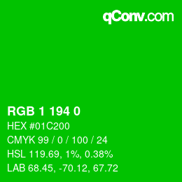 颜色代码: RGB 1 194 0 | qconv.com