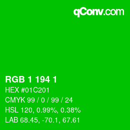 カラーコード: RGB 1 194 1 | qconv.com