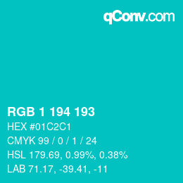 カラーコード: RGB 1 194 193 | qconv.com