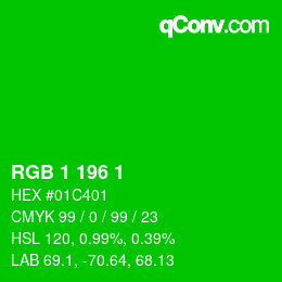Color code: RGB 1 196 1 | qconv.com