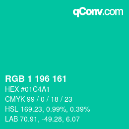 Color code: RGB 1 196 161 | qconv.com