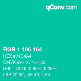 Color code: RGB 1 196 164 | qconv.com