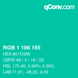 Color code: RGB 1 196 165 | qconv.com