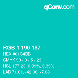 Color code: RGB 1 196 187 | qconv.com
