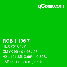 Color code: RGB 1 196 7 | qconv.com