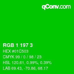 Color code: RGB 1 197 3 | qconv.com