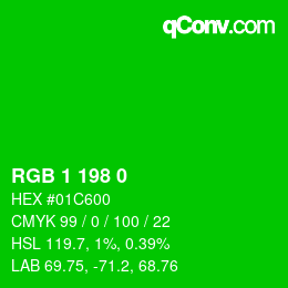 Color code: RGB 1 198 0 | qconv.com