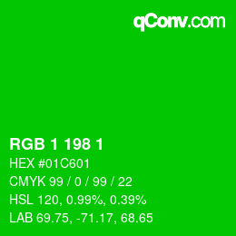 颜色代码: RGB 1 198 1 | qconv.com