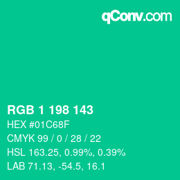 颜色代码: RGB 1 198 143 | qconv.com