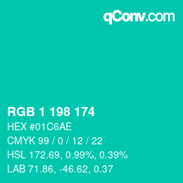 颜色代码: RGB 1 198 174 | qconv.com