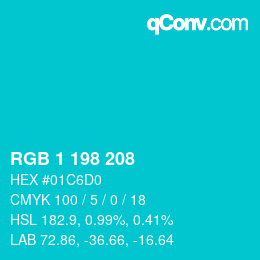 カラーコード: RGB 1 198 208 | qconv.com