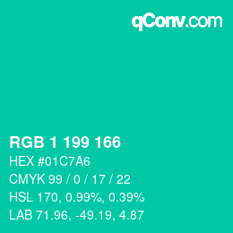 カラーコード: RGB 1 199 166 | qconv.com