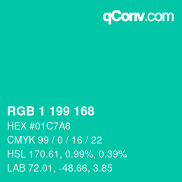 カラーコード: RGB 1 199 168 | qconv.com