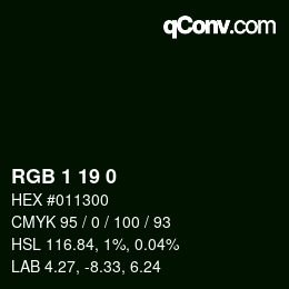 Color code: RGB 1 19 0 | qconv.com