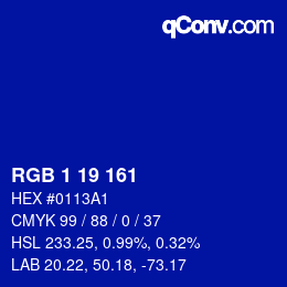 カラーコード: RGB 1 19 161 | qconv.com