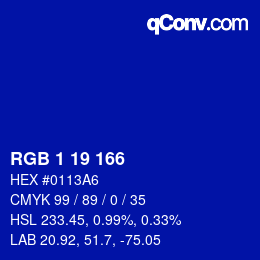 Color code: RGB 1 19 166 | qconv.com