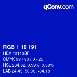 Color code: RGB 1 19 191 | qconv.com