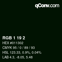Color code: RGB 1 19 2 | qconv.com