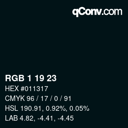 Color code: RGB 1 19 23 | qconv.com
