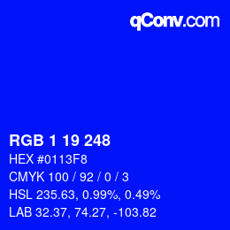 Color code: RGB 1 19 248 | qconv.com