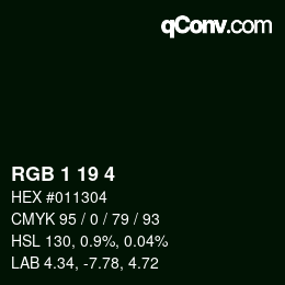カラーコード: RGB 1 19 4 | qconv.com