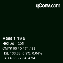 カラーコード: RGB 1 19 5 | qconv.com