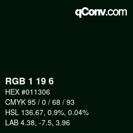 Color code: RGB 1 19 6 | qconv.com