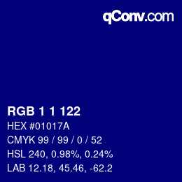 カラーコード: RGB 1 1 122 | qconv.com
