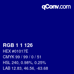 カラーコード: RGB 1 1 126 | qconv.com