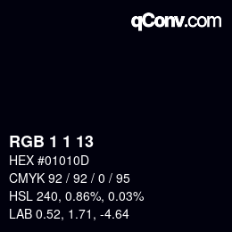 Color code: RGB 1 1 13 | qconv.com