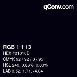 カラーコード: RGB 1 1 13 | qconv.com